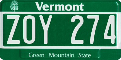 VT license plate ZOY274