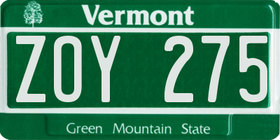 VT license plate ZOY275