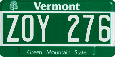 VT license plate ZOY276
