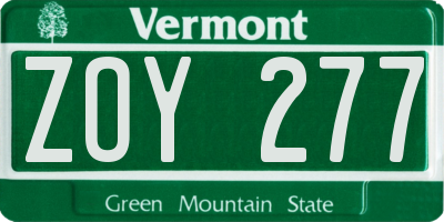 VT license plate ZOY277