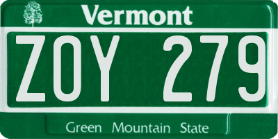 VT license plate ZOY279