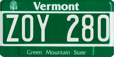 VT license plate ZOY280