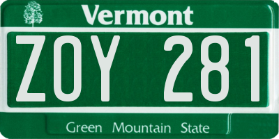 VT license plate ZOY281