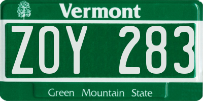 VT license plate ZOY283