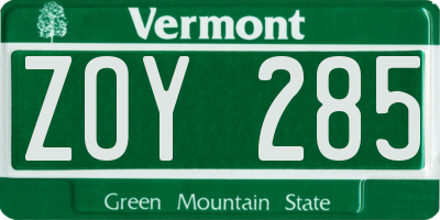 VT license plate ZOY285