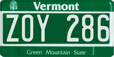 VT license plate ZOY286