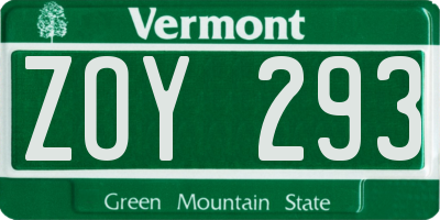 VT license plate ZOY293