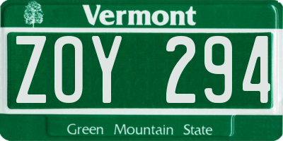 VT license plate ZOY294