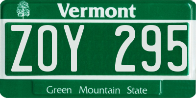 VT license plate ZOY295