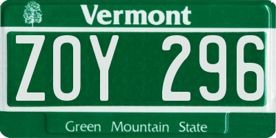 VT license plate ZOY296