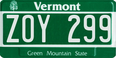 VT license plate ZOY299
