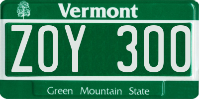VT license plate ZOY300