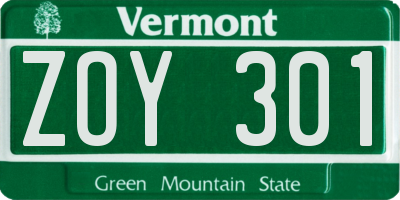 VT license plate ZOY301