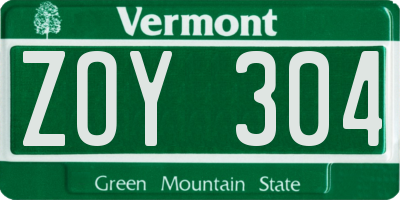 VT license plate ZOY304