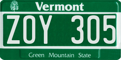 VT license plate ZOY305