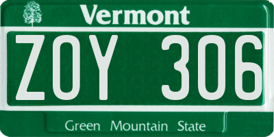 VT license plate ZOY306
