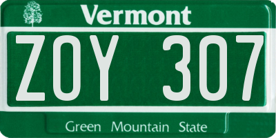 VT license plate ZOY307