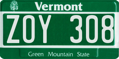 VT license plate ZOY308