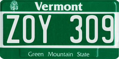 VT license plate ZOY309