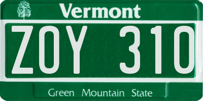VT license plate ZOY310