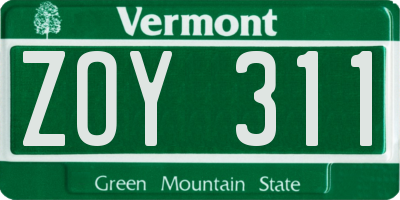 VT license plate ZOY311