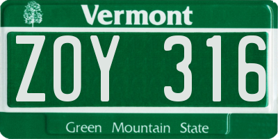 VT license plate ZOY316