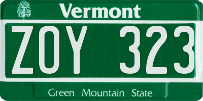 VT license plate ZOY323