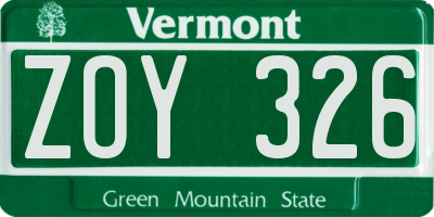VT license plate ZOY326