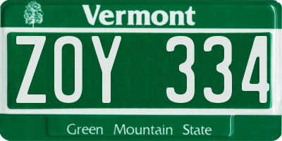 VT license plate ZOY334