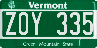 VT license plate ZOY335