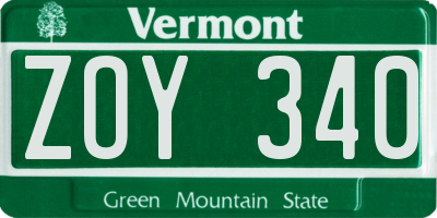 VT license plate ZOY340