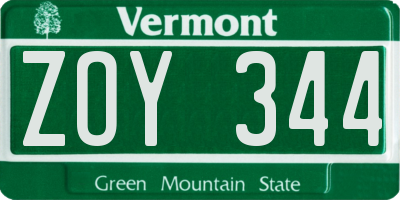 VT license plate ZOY344