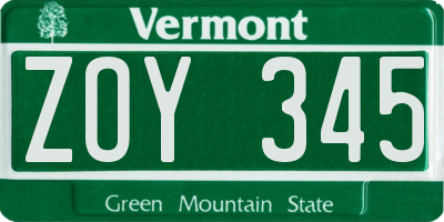 VT license plate ZOY345