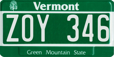 VT license plate ZOY346
