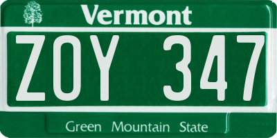 VT license plate ZOY347