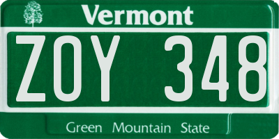 VT license plate ZOY348
