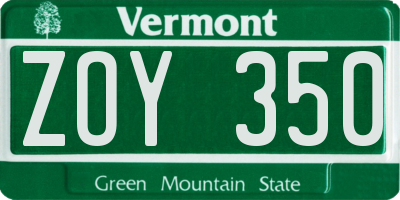 VT license plate ZOY350