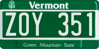 VT license plate ZOY351