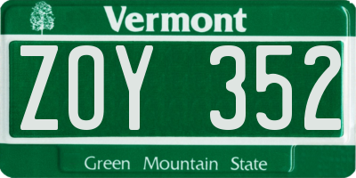 VT license plate ZOY352