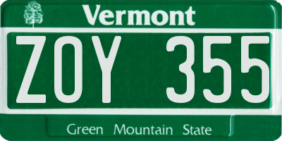 VT license plate ZOY355