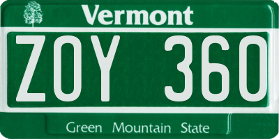 VT license plate ZOY360