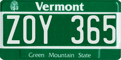 VT license plate ZOY365