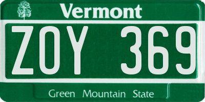 VT license plate ZOY369