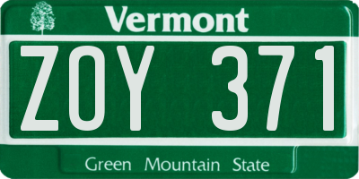 VT license plate ZOY371