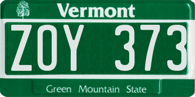 VT license plate ZOY373