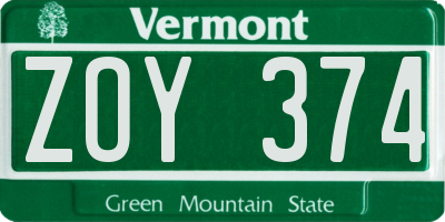 VT license plate ZOY374