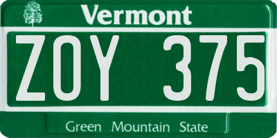 VT license plate ZOY375
