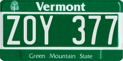 VT license plate ZOY377