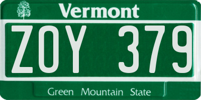 VT license plate ZOY379