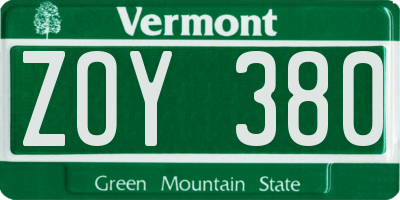 VT license plate ZOY380